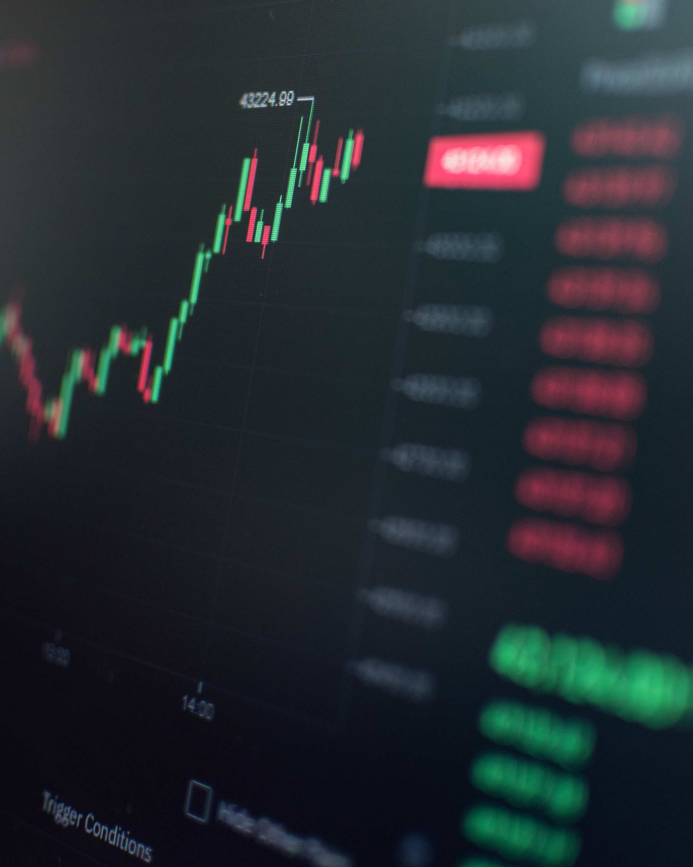 Computermonitor mit Aktienkurs-Chart in Nahaufnahme